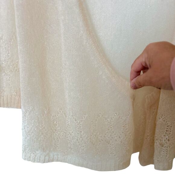 Express Pearl-Embellished Mohair Cardigan Women's M Cream Delicate 3/4 Sleeve - Picture 4 of 8